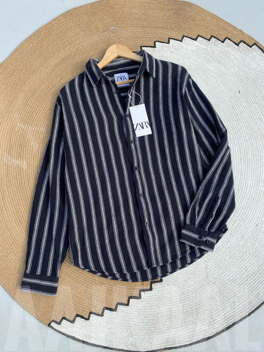 Textured Black Stripe Full Sleeve Shirt