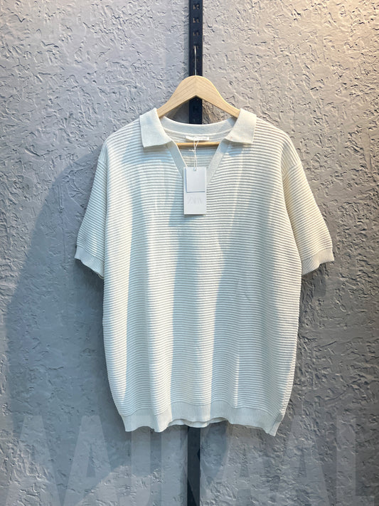 Aajkaal White Knitted Polo Shirt