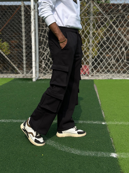 Black 8 Pockets Baggy Sweatpant