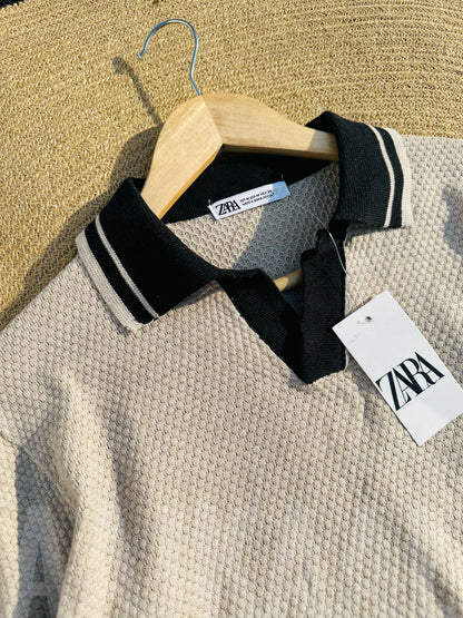 Beige Contrasted Knitted Polo