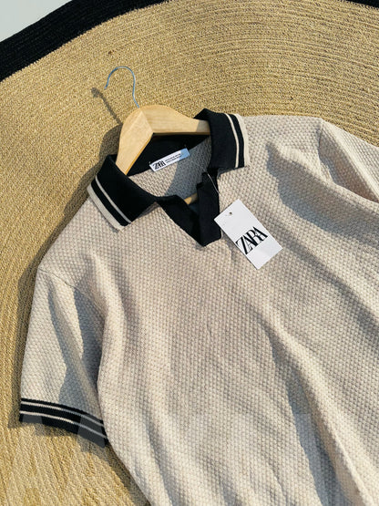 Beige Contrasted Knitted Polo