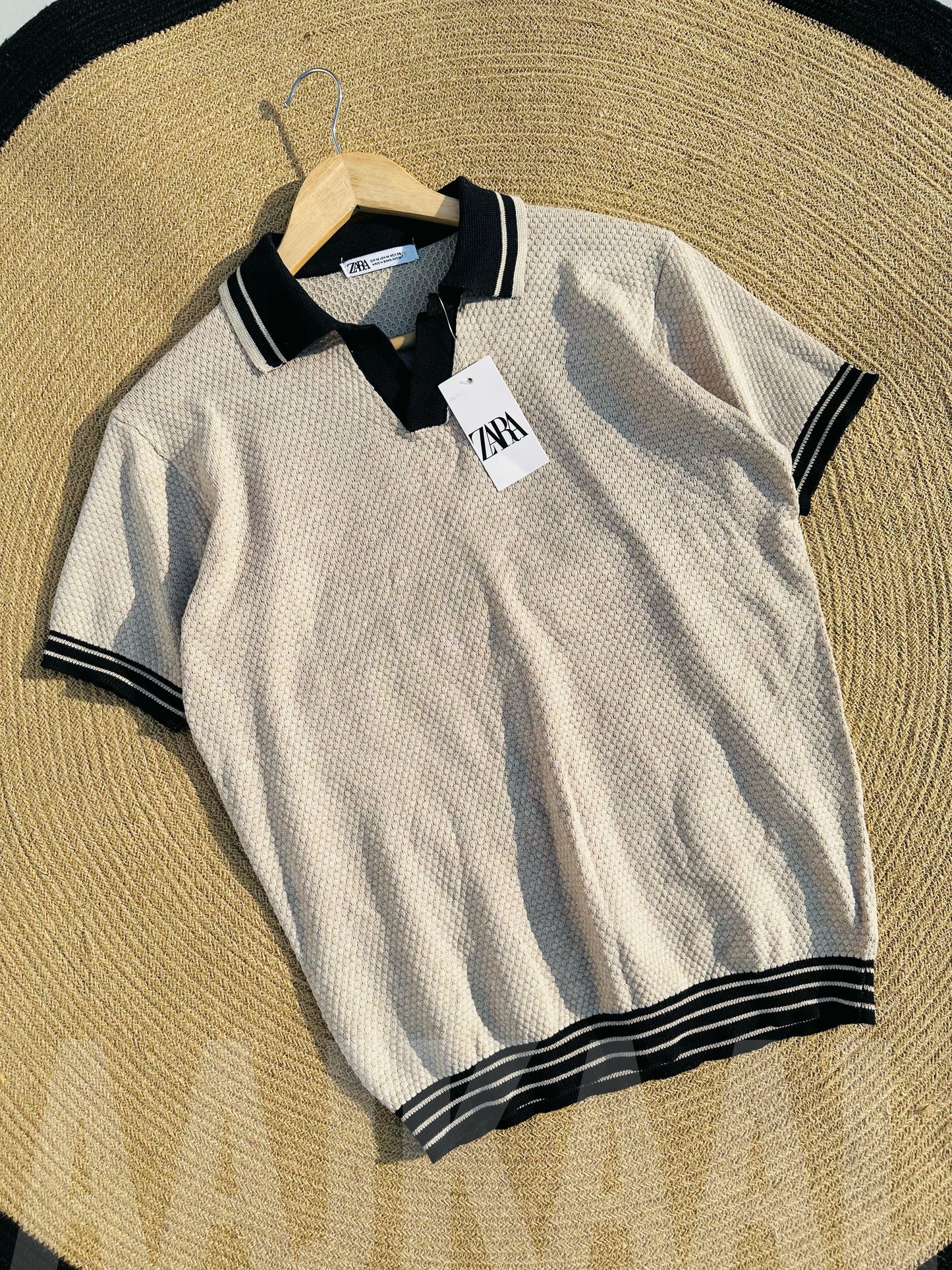 Beige Contrasted Knitted Polo