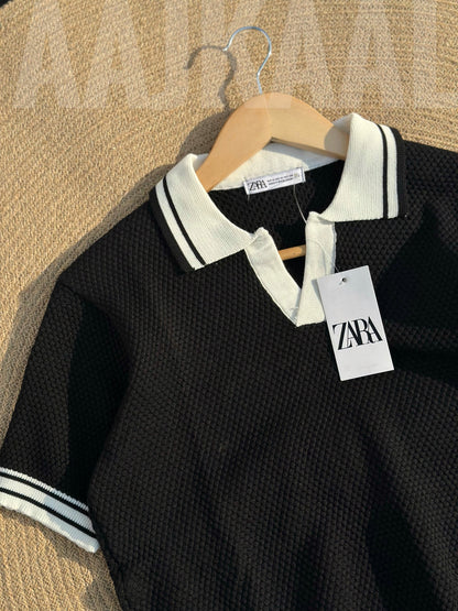 Black Contrasted Knitted Polo