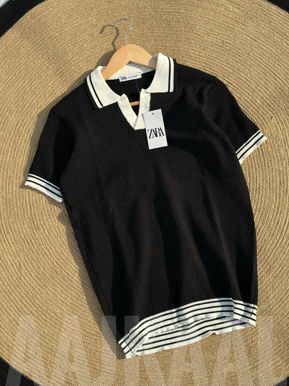 Black Contrasted Knitted Polo