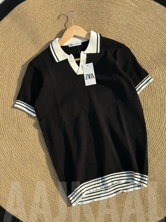 Black Contrasted Knitted Polo