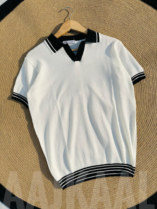 White Contrasted Knitted Polo
