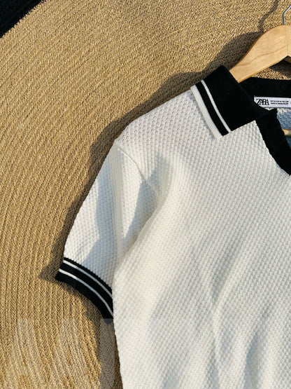 White Contrasted Knitted Polo