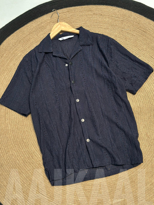 Navy Blue Oversized Cuban Shirt