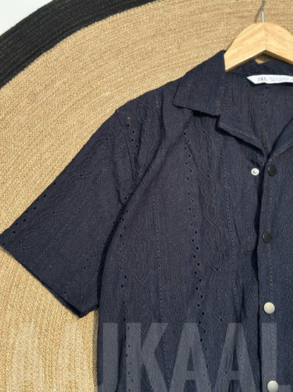 Navy Blue Oversized Cuban Shirt