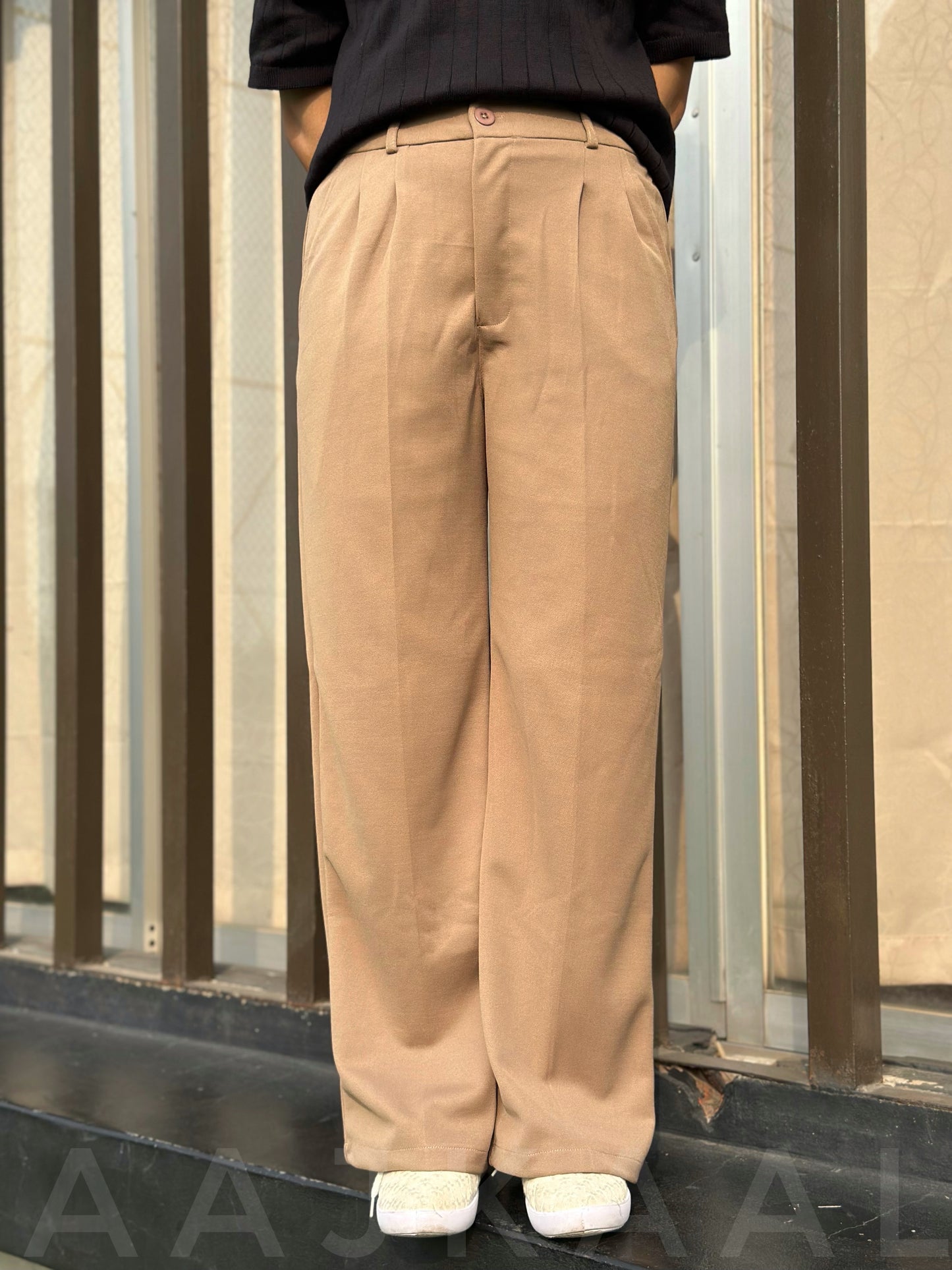 Beige Loose Fitted Wide Leg Pant