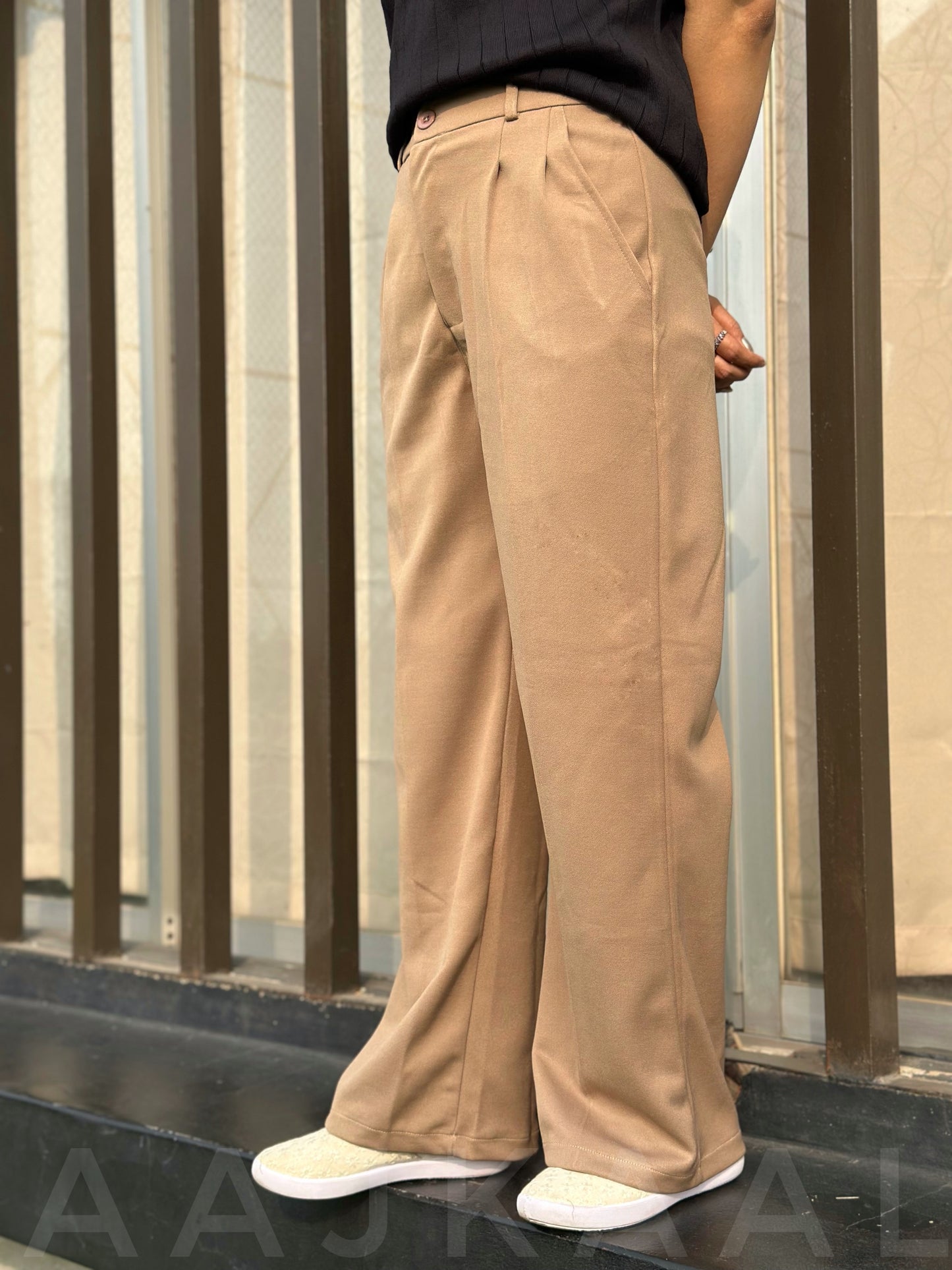 Beige Loose Fitted Wide Leg Pant