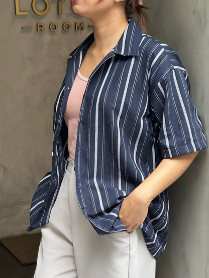 Dropshoulder Blue Stripe Cuban Shirt