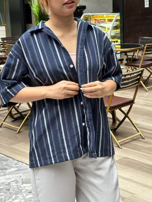 Dropshoulder Blue Stripe Cuban Shirt
