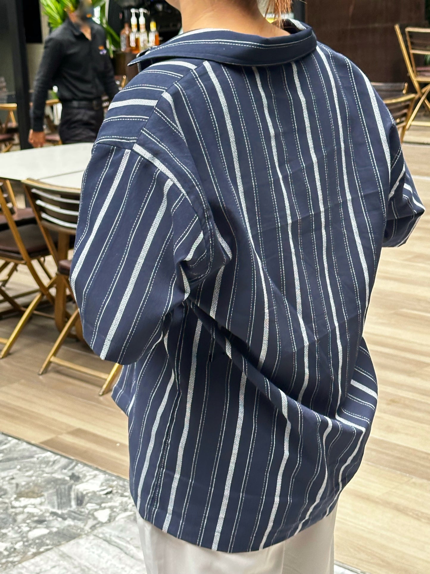 Dropshoulder Blue Stripe Cuban Shirt
