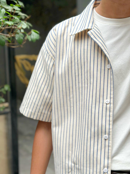 Dropshoulder White Stripe Cuban Shirt