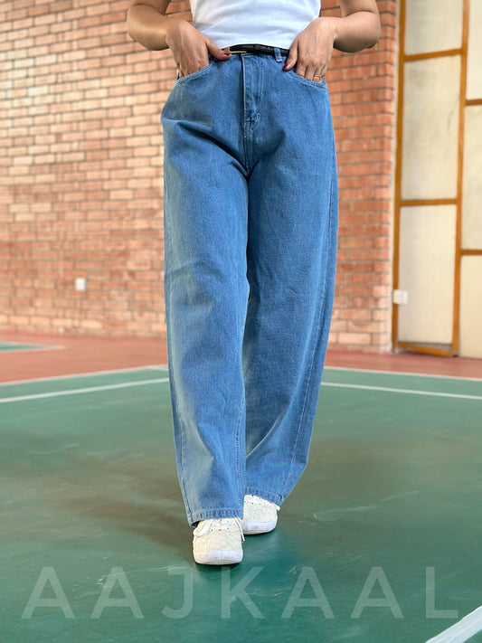 Dark Blue Loose Fitted Denim Pant