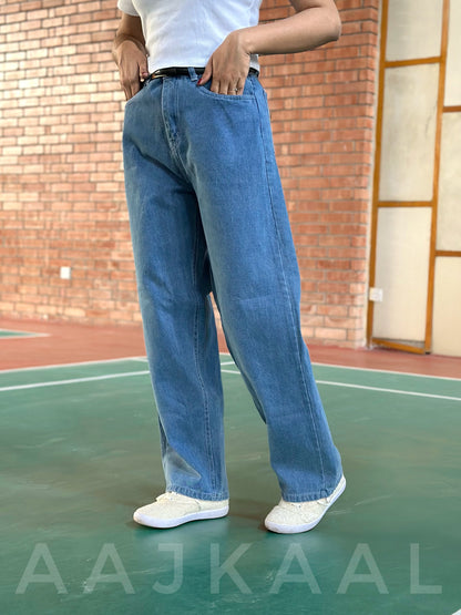 Dark Blue Loose Fitted Denim Pant