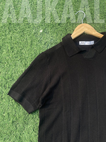 Black Zigzag Knitted Polo