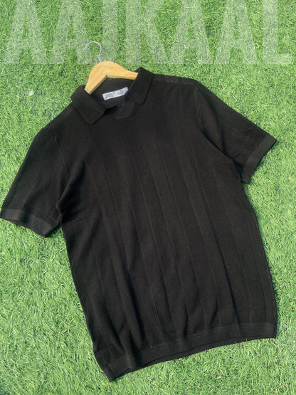 Black Zigzag Knitted Polo
