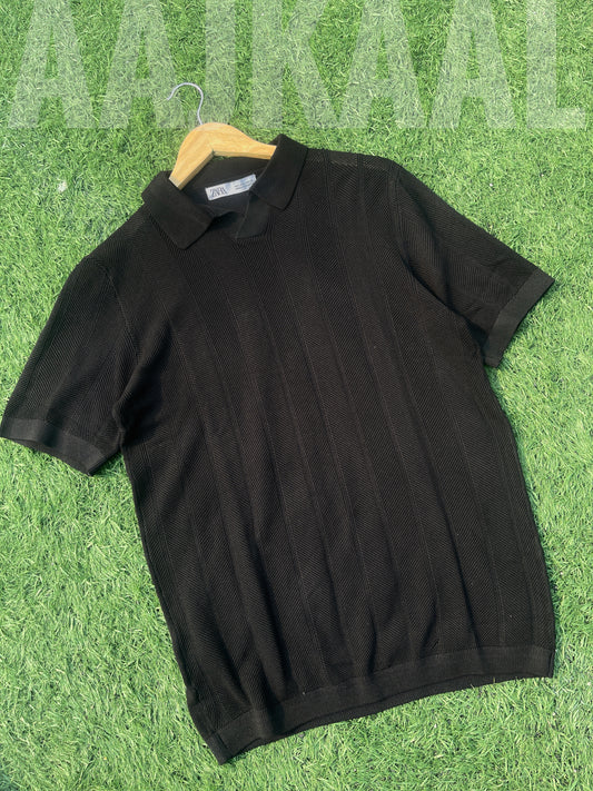 Black Zigzag Knitted Polo