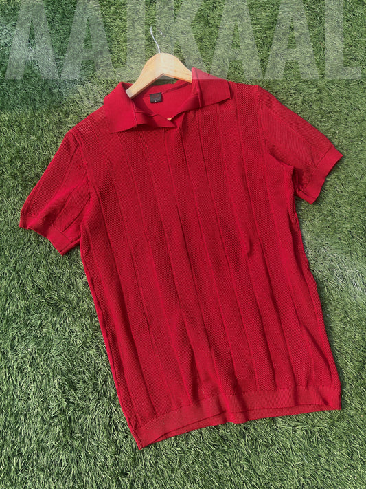 Maroon Red Zigzag Knitted Polo