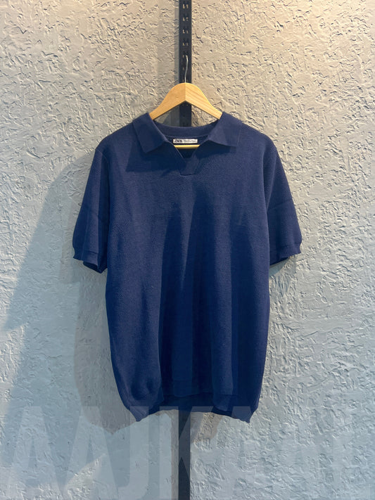 Aajkaal Dark Blue Knitted Polo Shirt