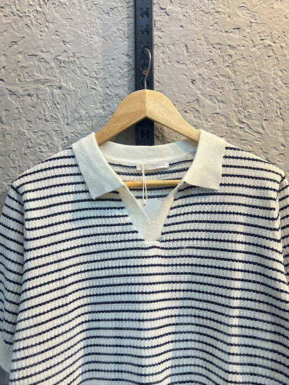 Aajkaal Blue Stripe Knitted Polo Shirt