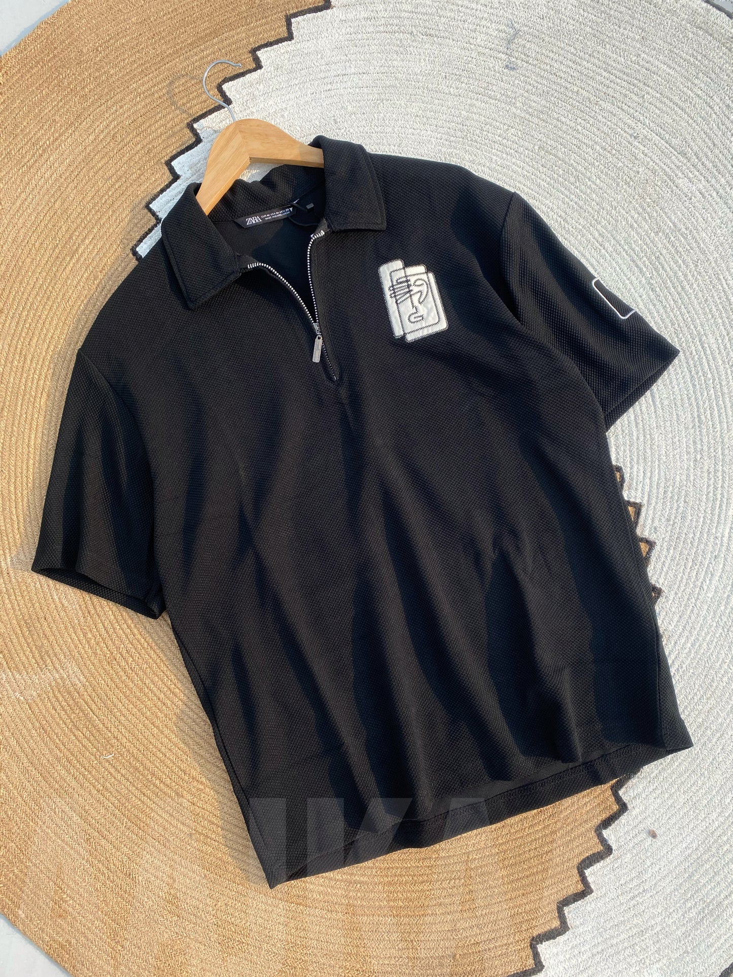 Black Embroidered Dropshoulder Polo