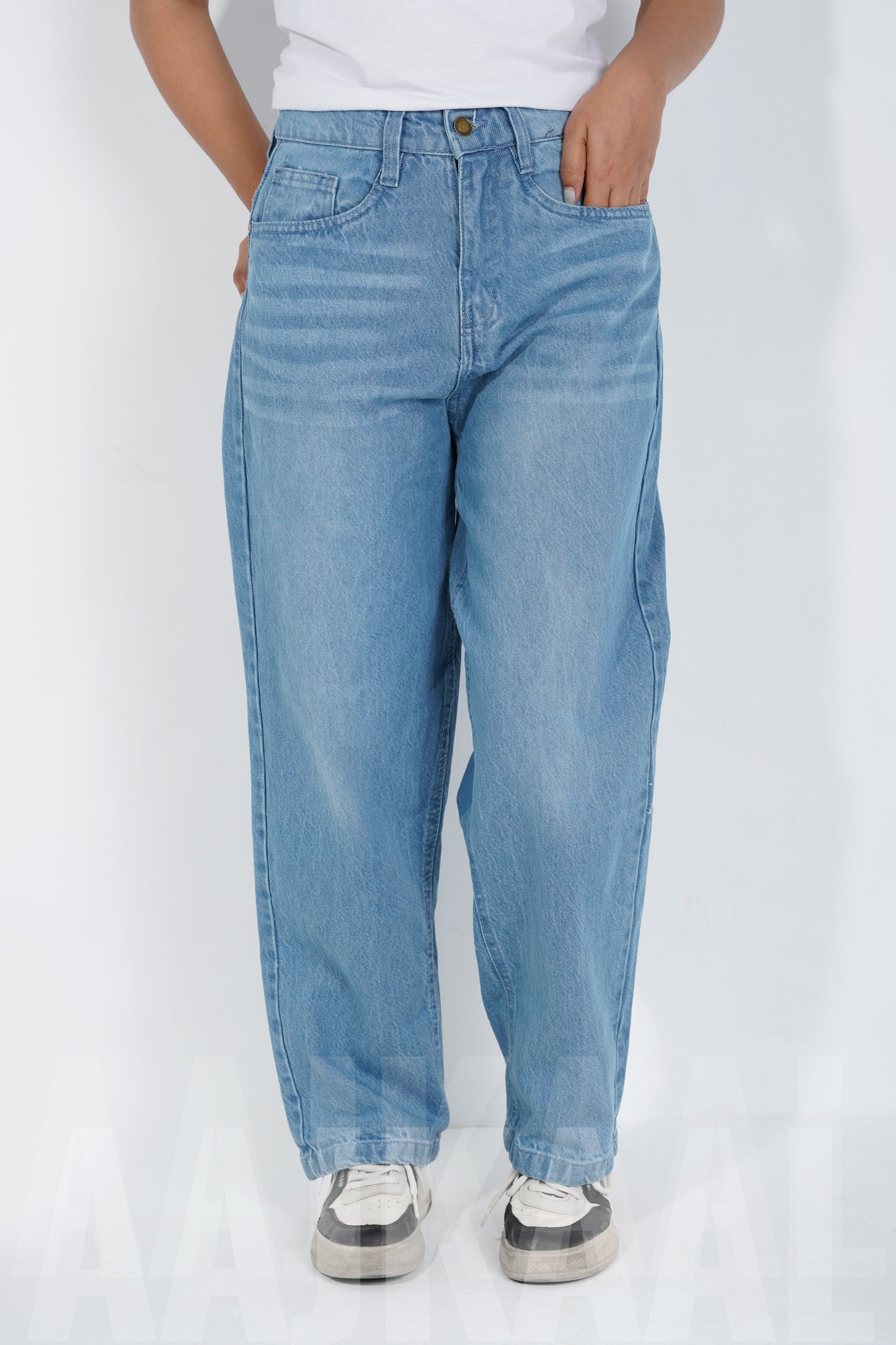 Acid Washed Blue Loose Fitted Denim
