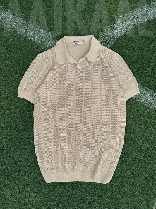 Dark Beige Zigzag Knitted Polo